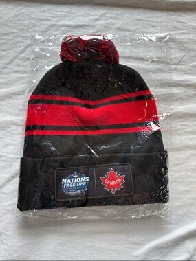 TRULY Black and Red Pom Beanie with Logo